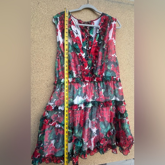 Colorful Floral Dress with Ruffle Accents Buckle Tie Up Back Size 3XL - Picture 7 of 8